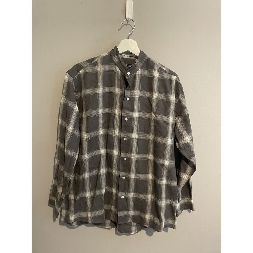 Peter Elliot Shirt Men’s Large‎ Button Up Linen Blend Long Sleeve Plaid